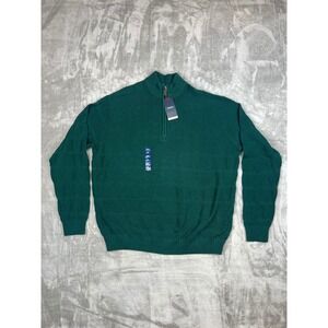 IZOD Mens Quarter Zip Pullover Sweater Green Mock Neck Extra Soft Knit